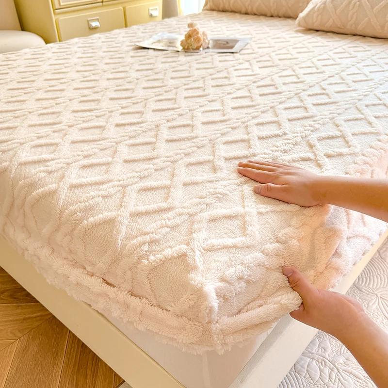 Drap de lit chaud d'hiver avec bande élastique, housse de matelas simple/Queen/King, en molleton de