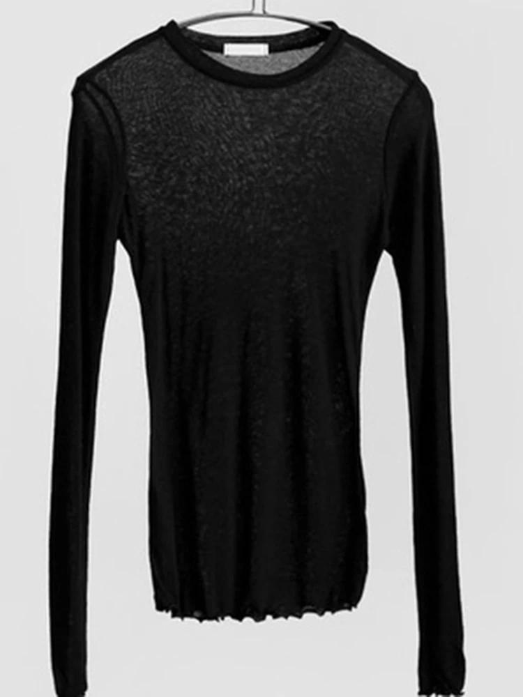 T-shirt uni à manches longues pour femmes, de haute qualité, élastique, basique, décontracté, Sexy,