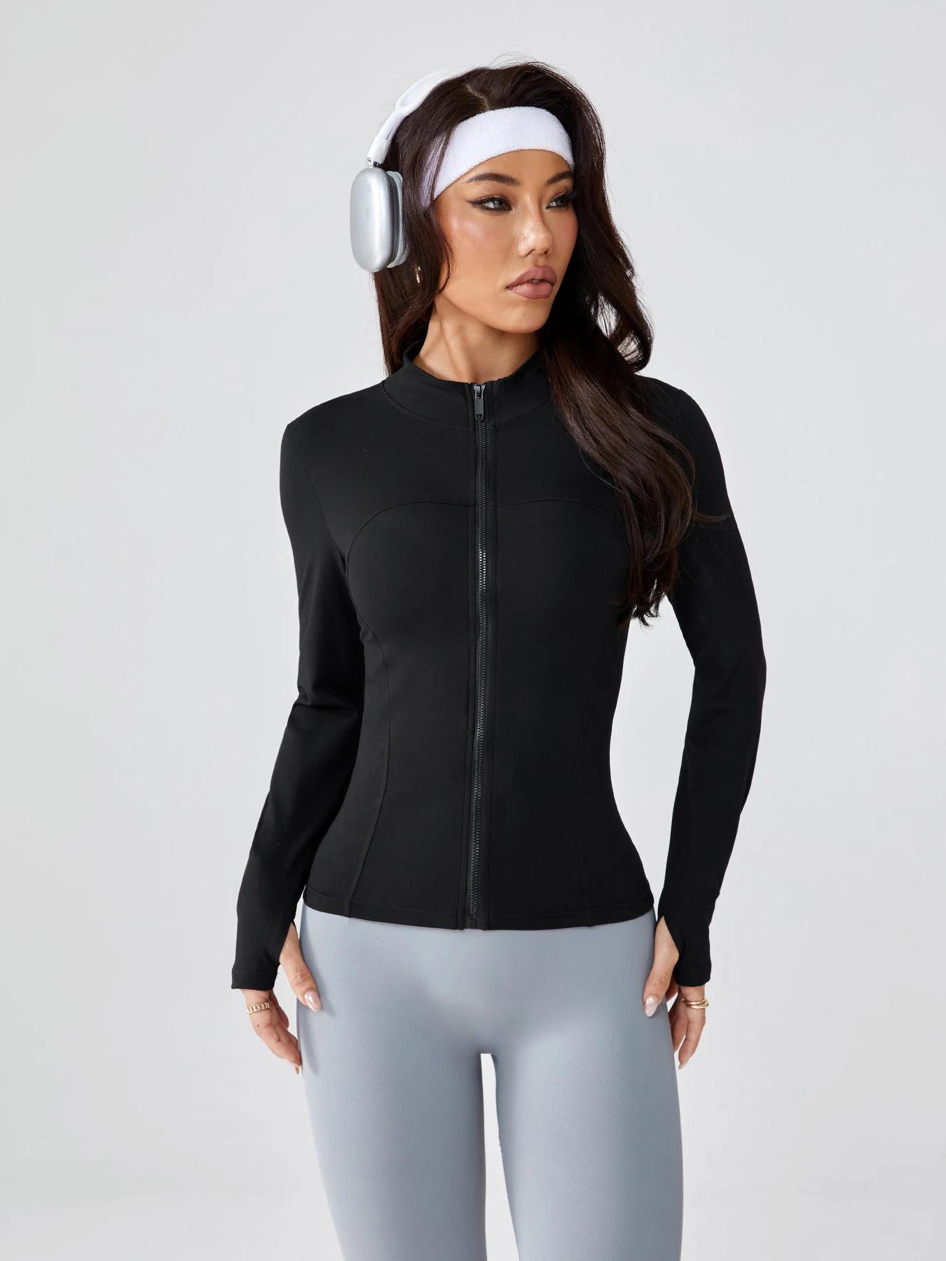 Veste de yoga zippée à séchage rapide pour femme, coupe cintrée, printemps et automne