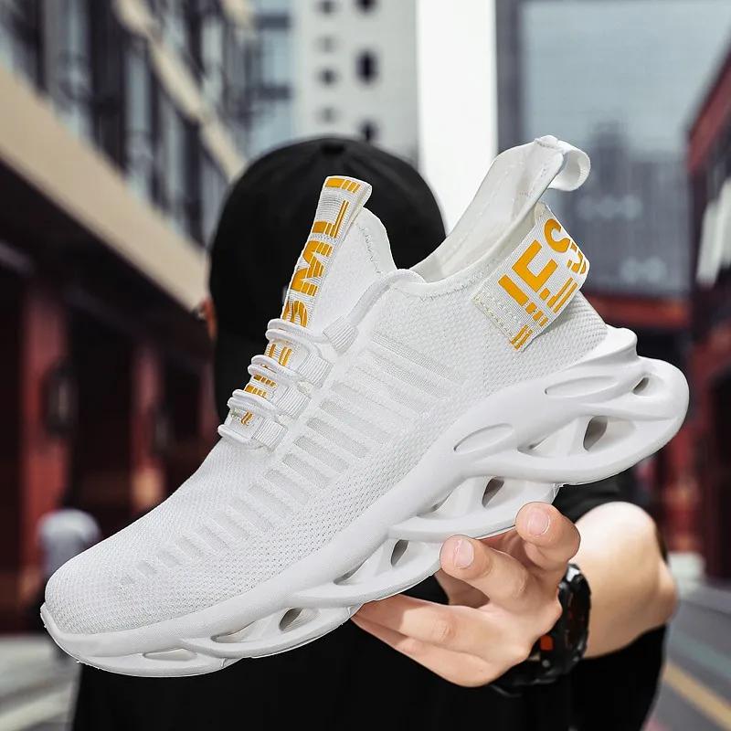 Baskets unisexe confortables couple - Chaussures de course femme et homme respirantes taille 36-46 - Modèle blanc marche et sport