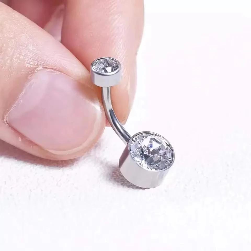 Anneau de nombril rond en titane G23 5A, Zircon CZ, bijoux de corps, ensemble de lunette filetée int