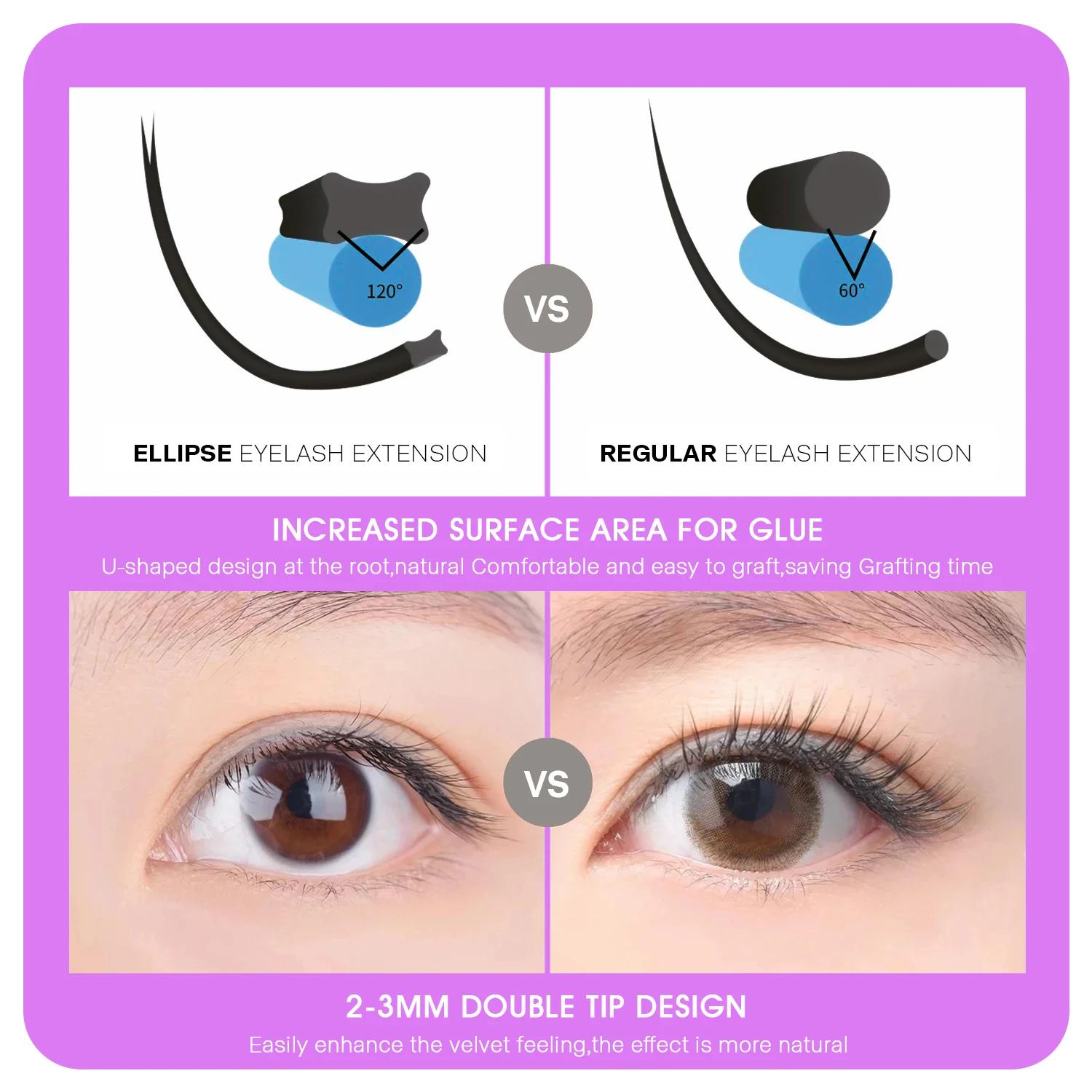 MASSCAKU Faux cils de vison Ellipse Extension de cils plats C/D Curl 0.15 0.20 0.25mm 8-18mm et méla