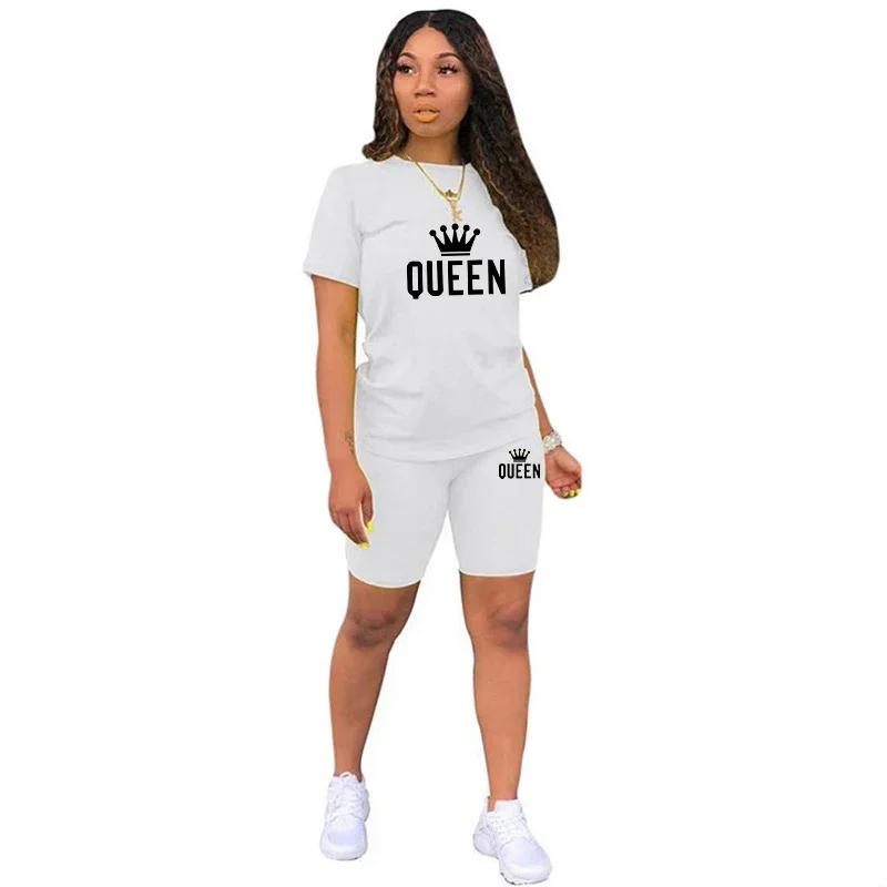 Ensemble de survêtement 2 pièces imprimé Queen pour femme, t-shirt et short, vêtements de sport déco