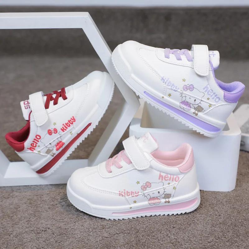 Chaussures décontractées pour enfants Hello Kitty en cuir PU, chaussures de course confortables pour