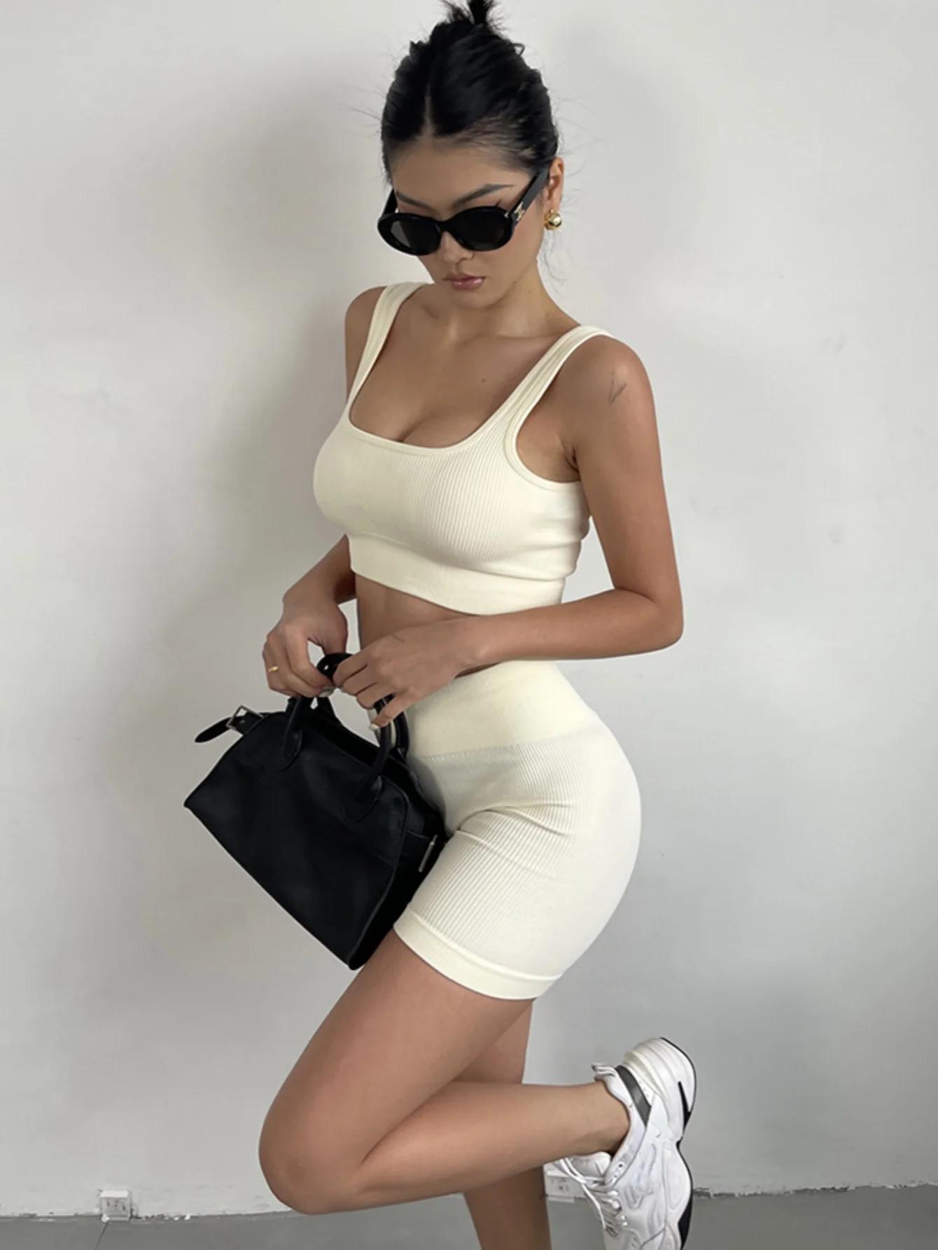 Ensemble sport yoga côtelé femmes haut court sans couture soutien-gorge short confortable entraînement