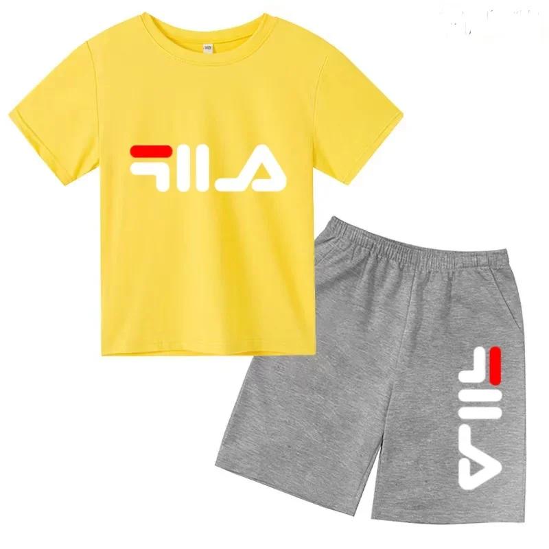 T-shirt et short décontractés à motif de lettres de dessin animé pour garçons et filles, ensemble de