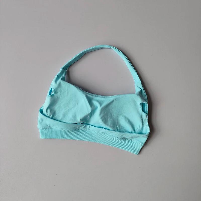 Soutien-gorge de sport pour femmes, résistant aux chocs, sans couture, col licou, haut soutien, Push