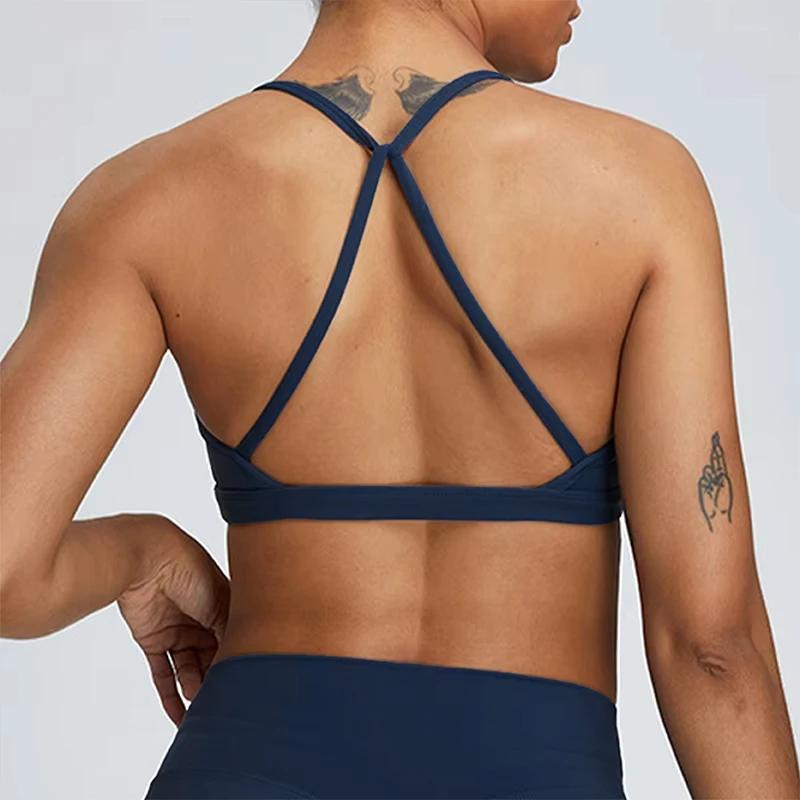 Soutien-gorge sport sexy froncé pour femme - Haut gym course dos croisé Fitness Yoga tendance