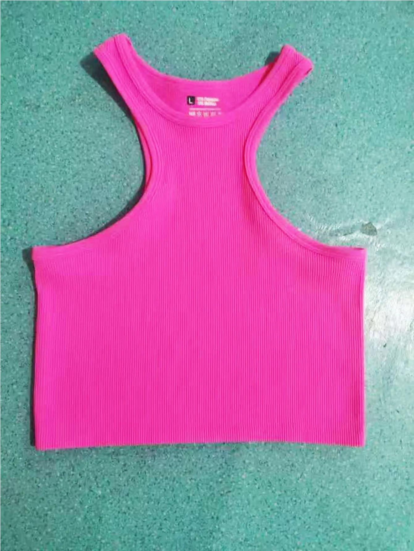 Gilet côtelé de yoga tricoté sans couture, haute élasticité, dos de travail, sans manches, sexy, col