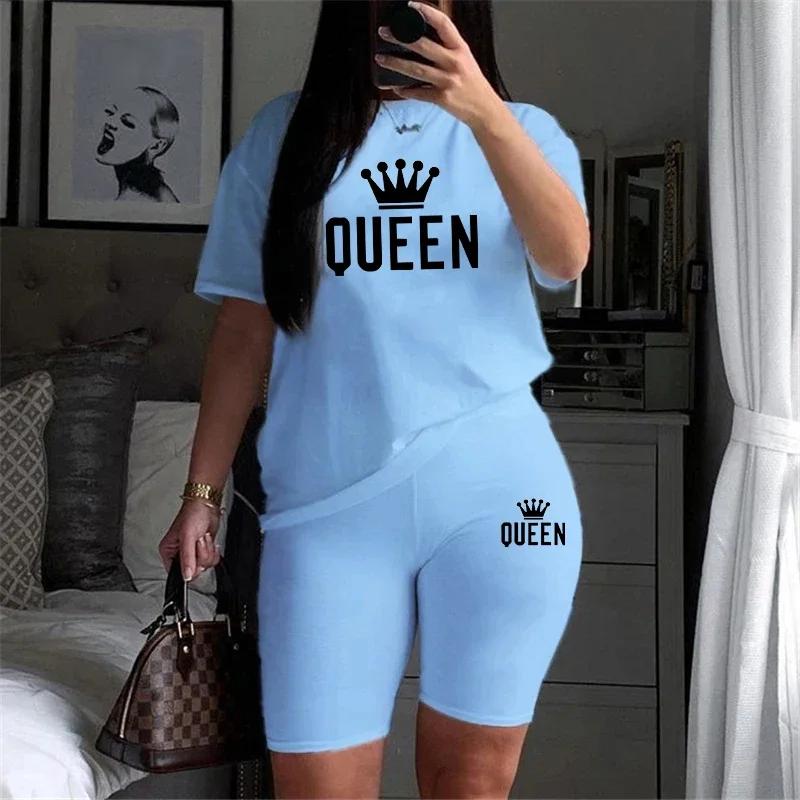 Ensemble de survêtement 2 pièces imprimé Queen pour femme, t-shirt et short, vêtements de sport déco