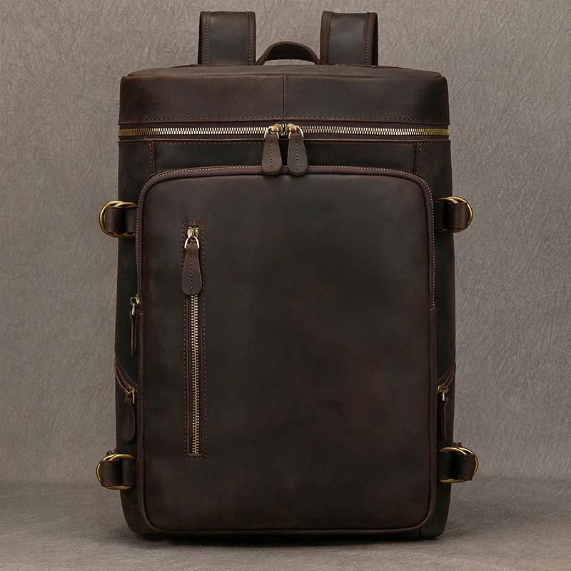 Sac à dos vintage en cuir véritable pour hommes, sac de voyage de grande capacité, sac d'école en cu