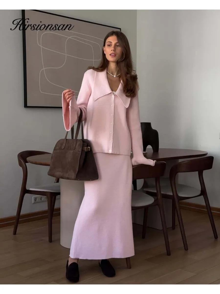 Hirsionsan Sexy doux élégant Vintage femmes costumes 2 pièces femmes ensembles col Polo Cardigan pul