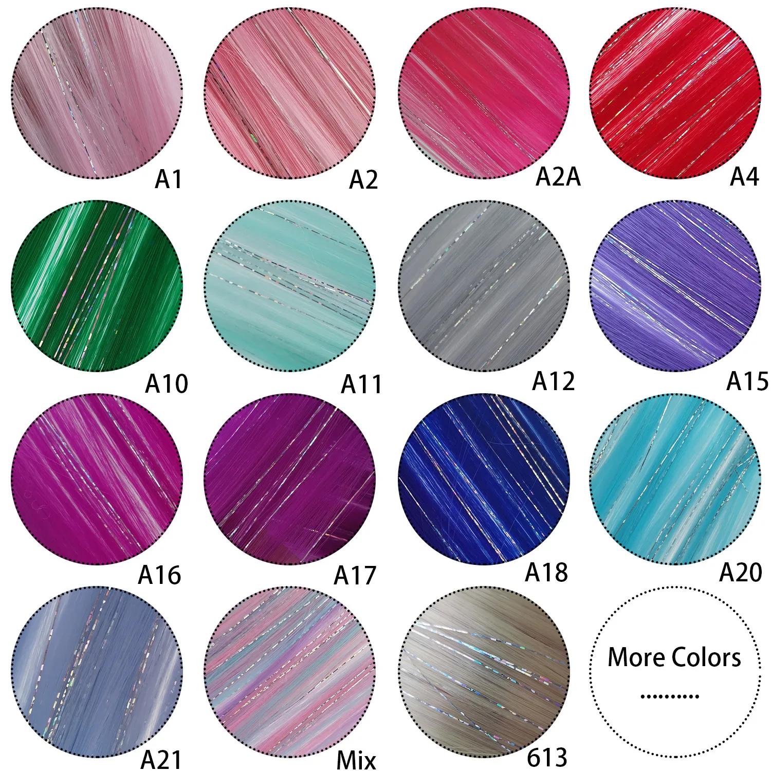 Extensions de cheveux synthétiques à clips licorne colorées, tinsels argentés mélangés, arc-en-ciel,