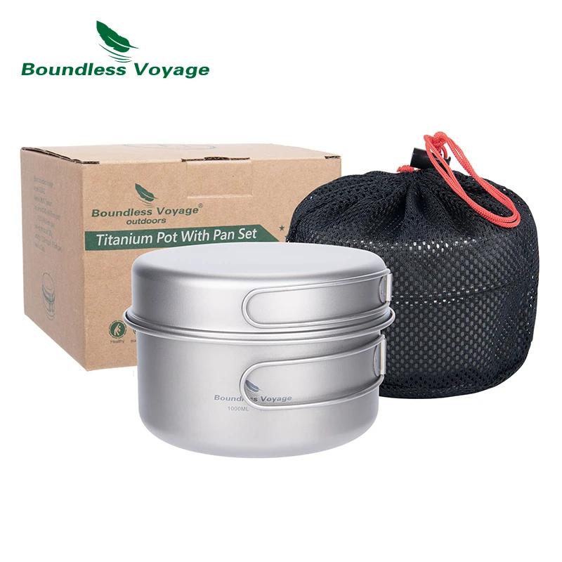 Ensemble casseroles titane ultraléger Boundless Voyage - Plaque pliante, bols 1000ml/500ml camping randonnée