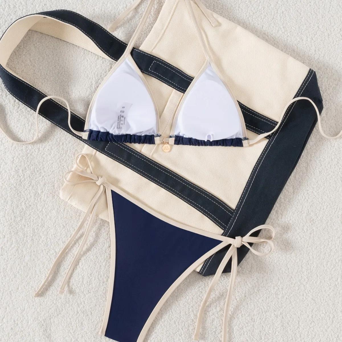 Maillot de bain deux pièces pour femmes, ensemble deux pièces, Sexy, avec bord bloquant les couleurs
