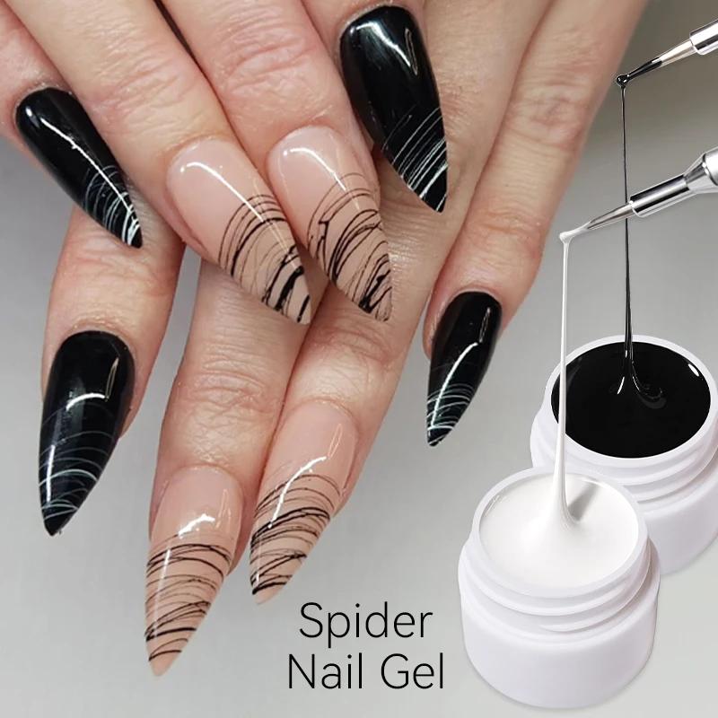 LILYCUTE 8ml blanc noir argent araignée Gel pour ongles naturel foncé Flashy dessin peinture UV Gel