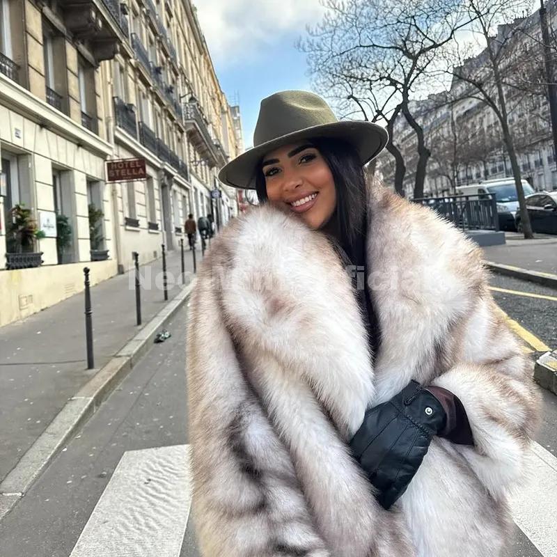 Neo Mint 2025 hiver exclusif rayé fausse fourrure veste femmes pardessus marque blogueur mode moelle