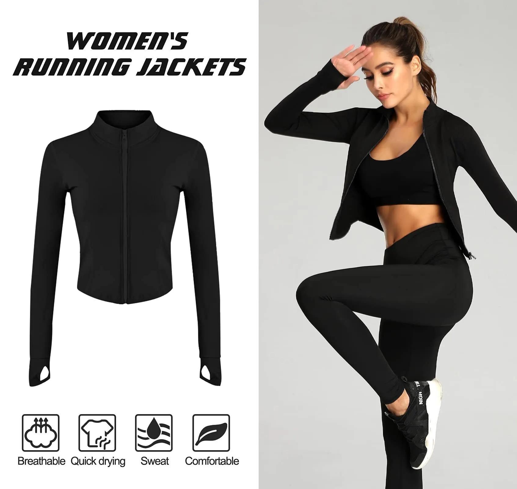 Veste de survêtement coupe cintrée pour femme, manteau de fitness à manches longues, veste de yoga a