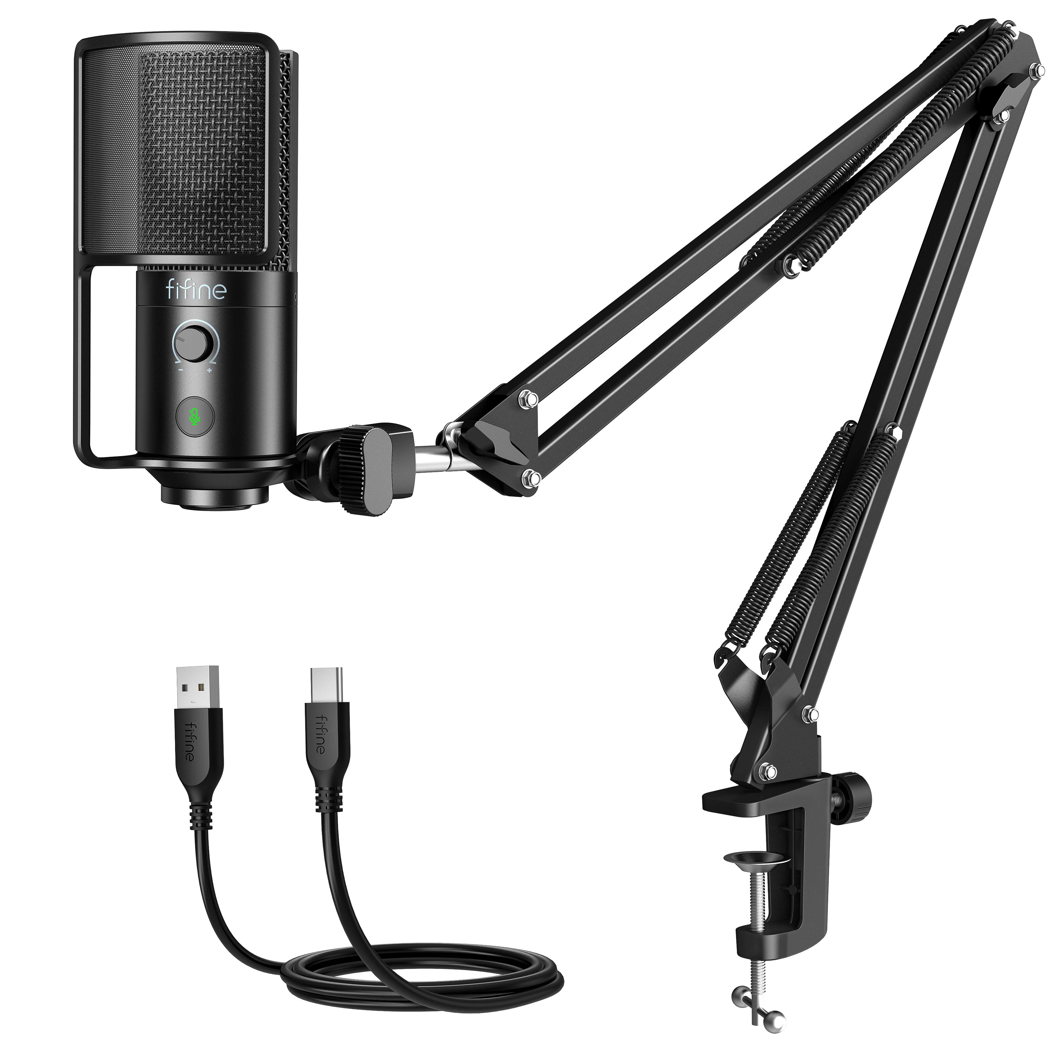 Kit de microphone de Streaming USB FIFINE avec bras de flèche, ensemble de micro à condensateur avec