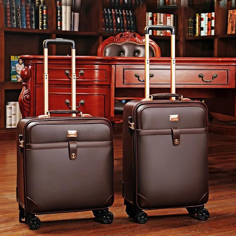 Valise Trolley à Roulettes Étanche, Bagage à Main Portable, Cuir de Haute Qualité, Bagages Légers, E