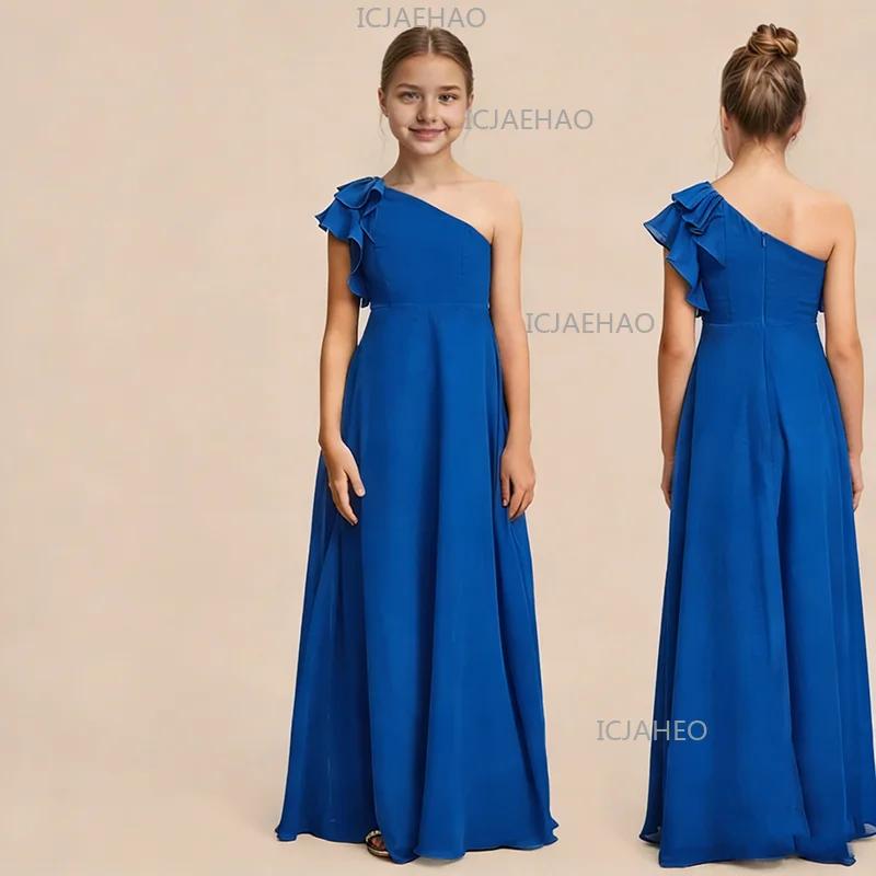 Robe de demoiselle d'honneur élégante pour filles, robe chic asymétrique en mousseline de soie pour
