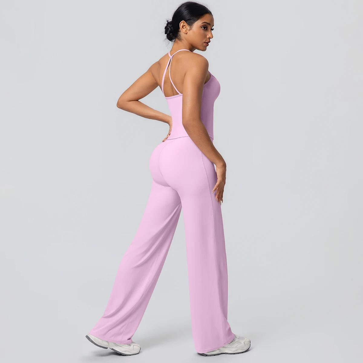 Ensemble de Yoga 2 pièces pour femmes, couleur unie, sport, Sexy, belle sangle arrière, haut d'entra