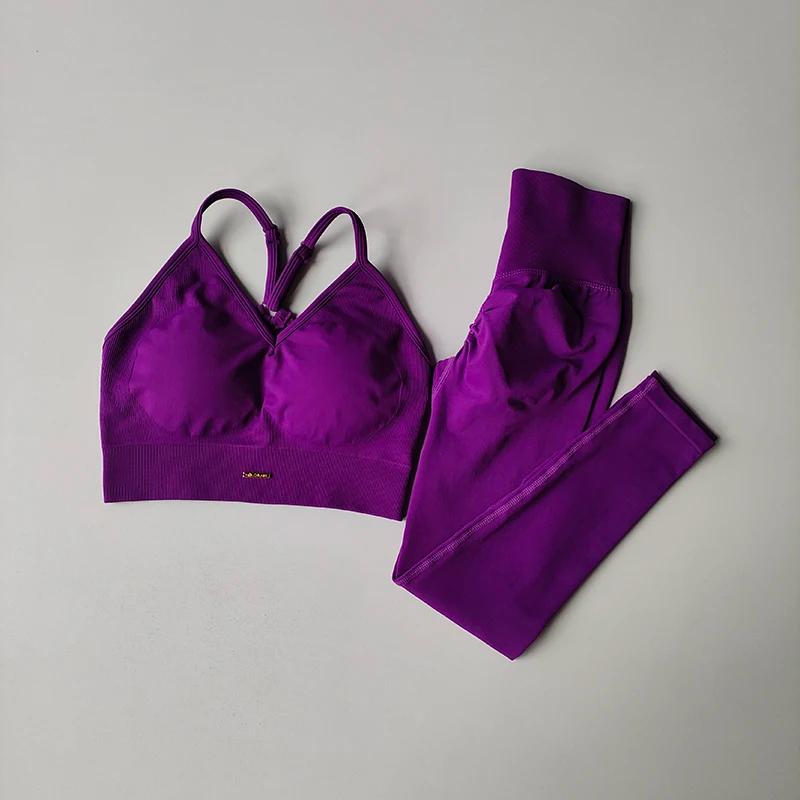 Ensemble de Fitness sans couture pour femmes, soutien-gorge, col en v, Leggings, Yoga, exercice à sé