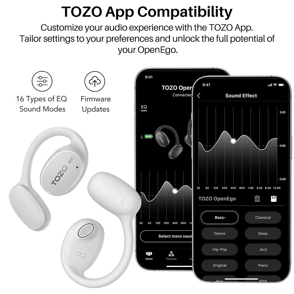 TOZO OpenEgo True Wireless Open Ear casque Bluetooth double micro clair appel écouteurs avec crochet