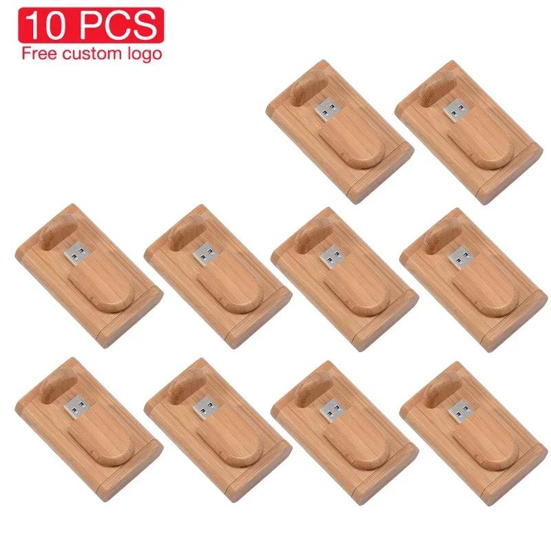 JASTER 10 PCS LOT USB Flash Drives 128GB boîte en bois Pen Drive 64GB gratuit Logo personnalisé Memo