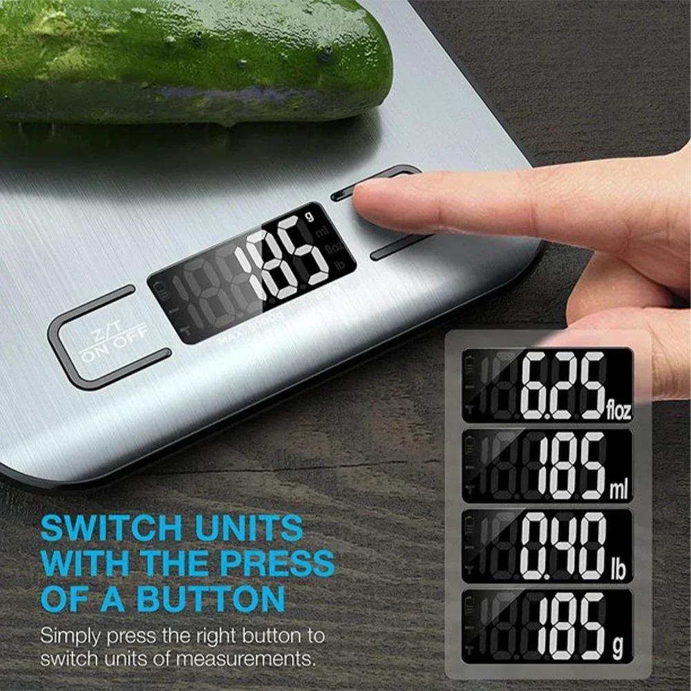 Balance de cuisine numérique 5kg/10kg, Balance alimentaire multifonction en acier inoxydable, affich