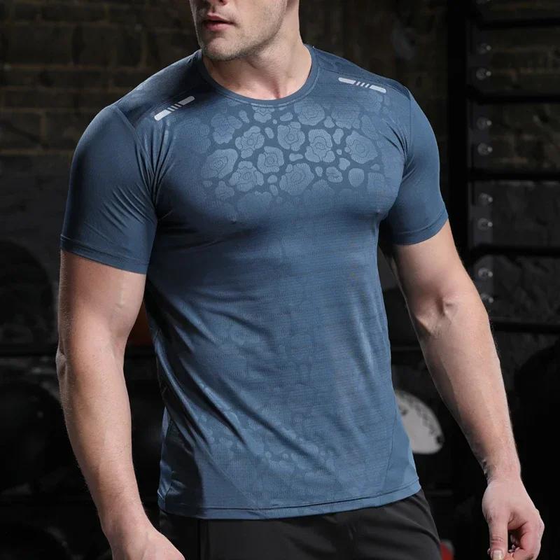 Hommes course Compression T-shirt coupe sèche à manches courtes Sport t-shirts mâle gymnase Fitness
