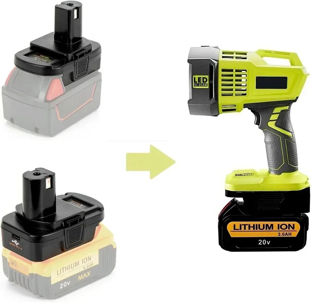 Adaptateur de batterie avec port USB pour Dewalt vers pour outils Ryobi pour batterie Milwaukee, con