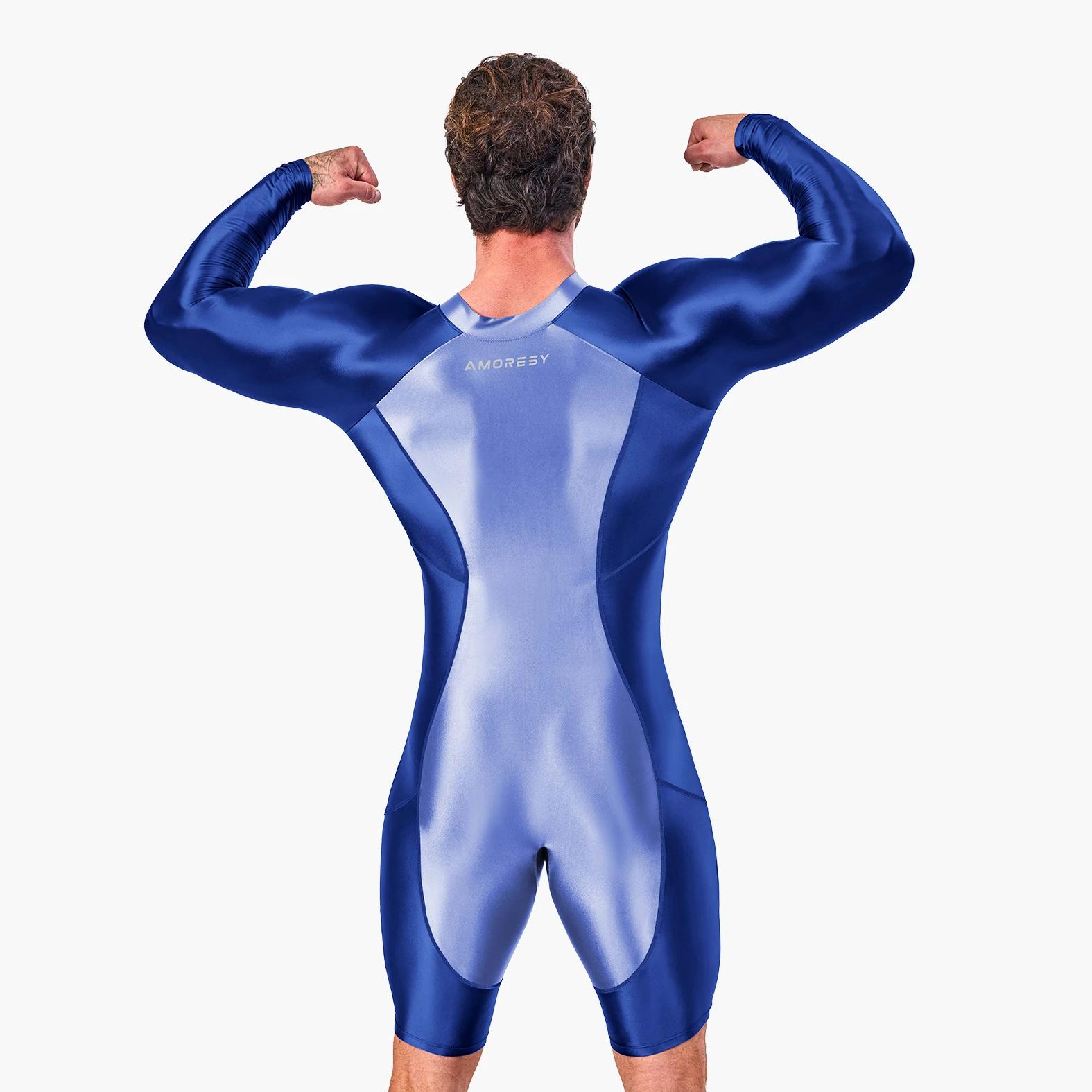 AMORESY série Atticus fermeture éclair sur le devant à manches longues Spandex sport serré couleur b