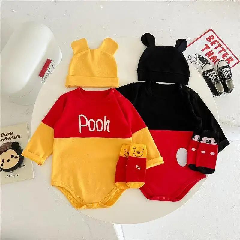 Combinaison Bébé Mickey Winnie Garçons Filles avec Chapeau et Chaussettes, Pyjama Anime Pooh Bear, V