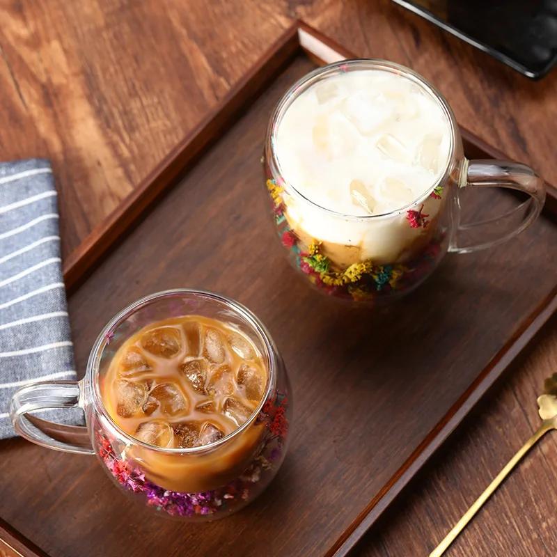 Tasses à café en verre transparent à double paroi, tasse à double isolation pour boissons chaudes et