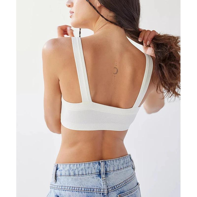 Haut tubulaire en coton tricoté pour femmes, extensible, côtelé, sans manches, Streetwear, Slim, bla