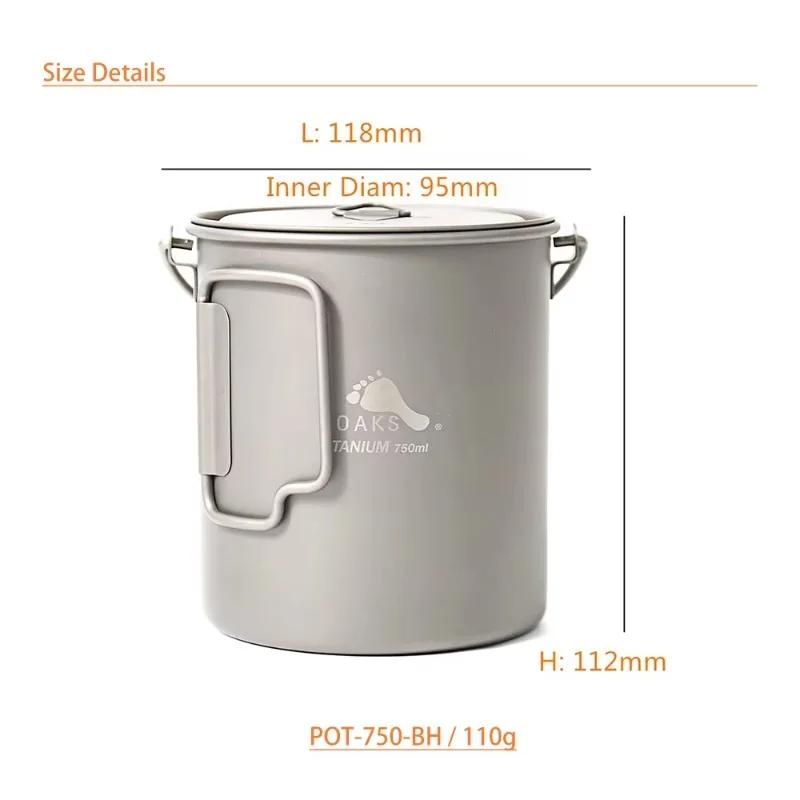 TOAKS Pot en titane de 750 ml avec poignée de caution Pot de camping en plein air POT-750-BH