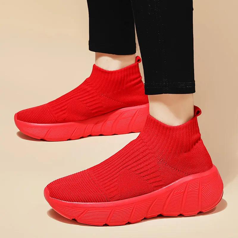 Chaussures de course à plateforme montantes pour hommes et femmes, baskets de sport, chaussettes res