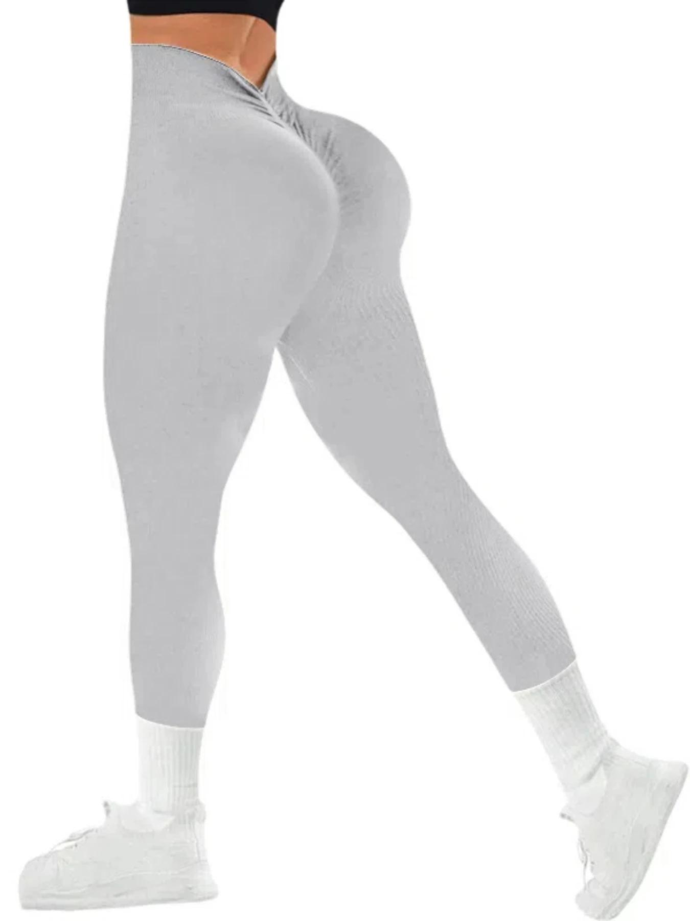 Pantalon de Yoga sans couture, couleur unie, dos en V, taille haute, tricoté côtelé, haute élasticit