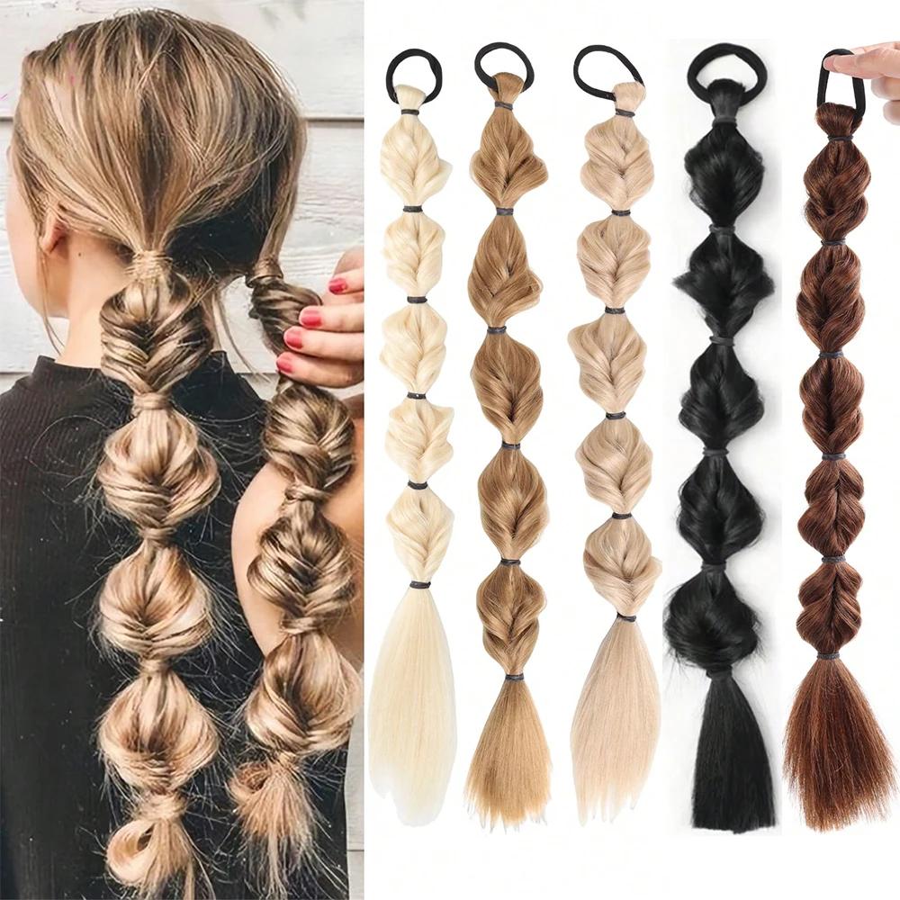 1 pièce Extensions de cheveux synthétiques tressées en bulles style lanterne avec élastique pour fem