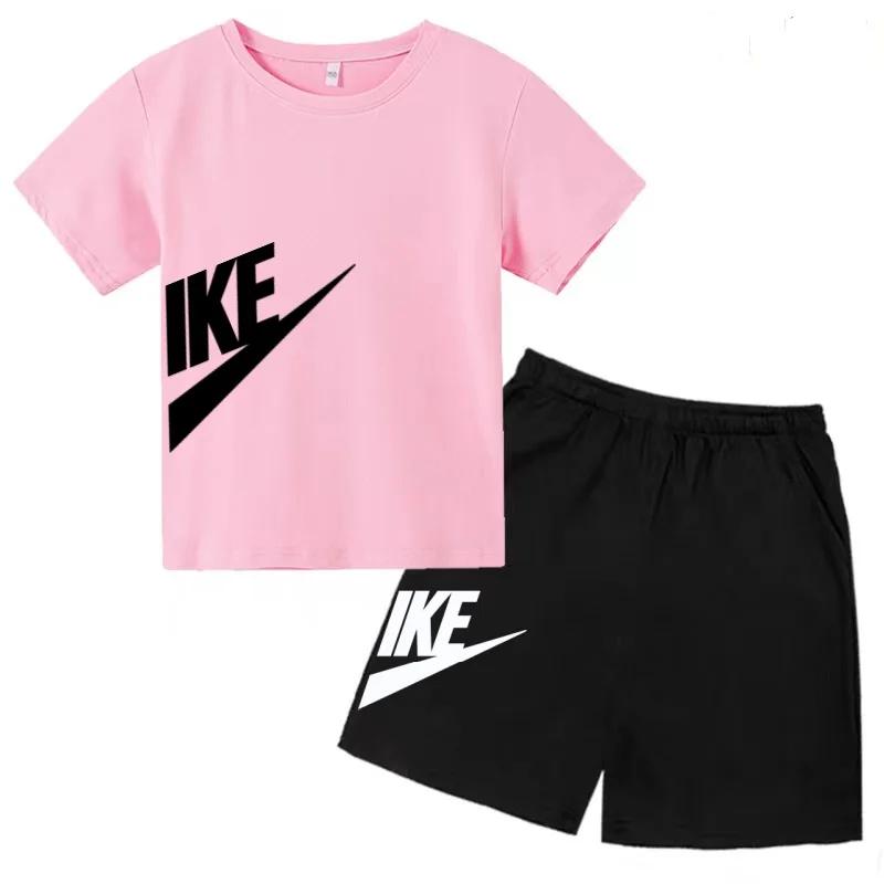 Ensemble deux pièces été blanc T-shirt + short pour enfants, nouvelle collection mode avec lettres,