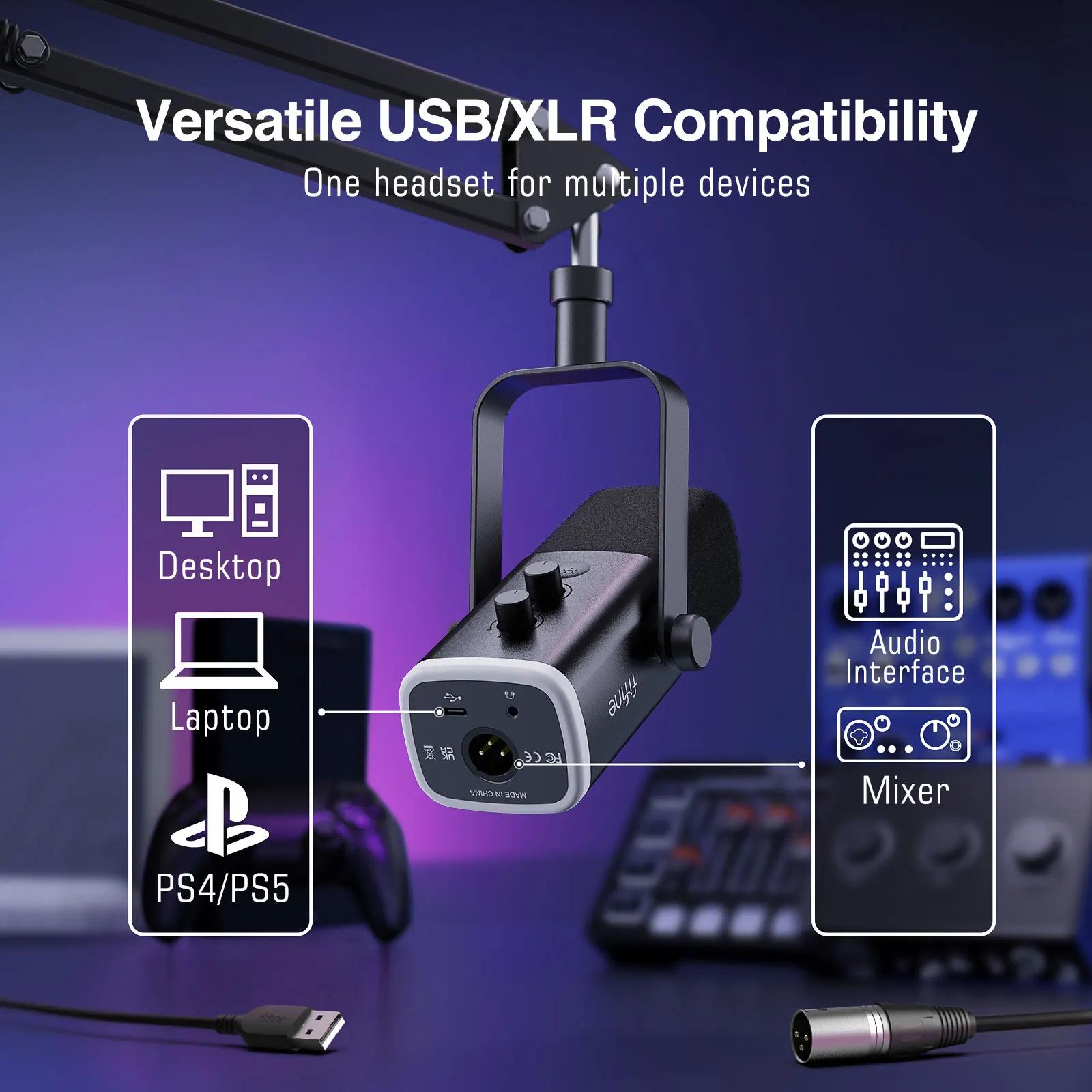 FIFINE-Kit de microphone de jeu XLR/USB, avec prise téléphonique pour sauna/muet/RVB/support de bras