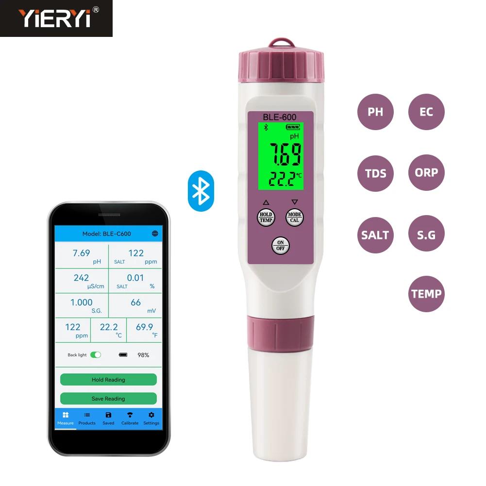 7 en 1 Temp ORP EC TDS salinité S.G PH mètre en ligne testeur de qualité de l'eau à dents bleues con