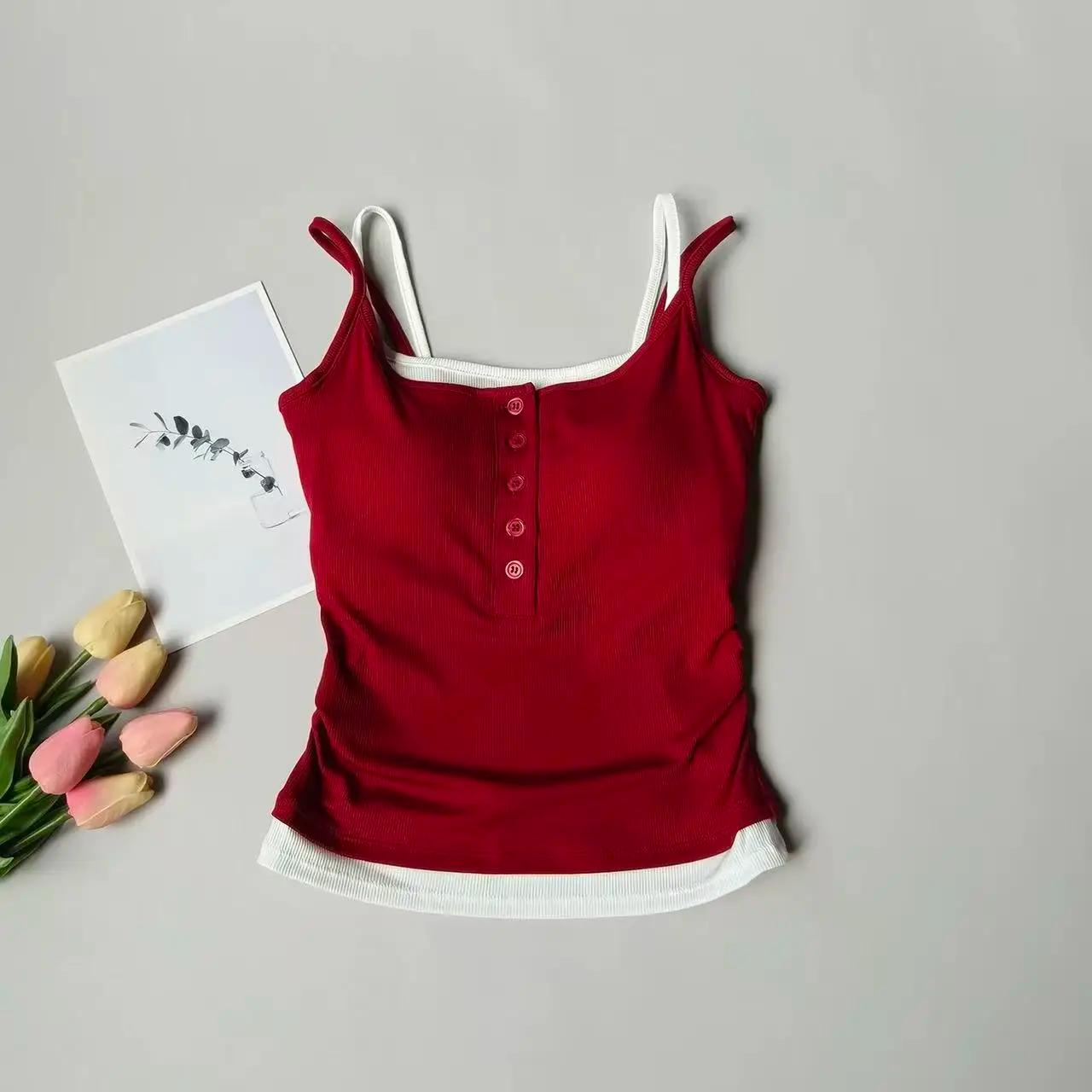 Débardeur de Yoga, débardeur de sport deux pièces simulé une pièce avec coussinets de soutien-gorge