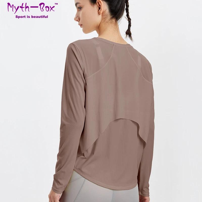 T-shirt de sport à manches longues pour femme, haut en maille respirante PVD, pour la course, le yog