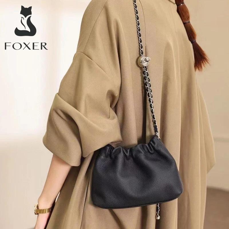 Sac bandoulière chic et compact FOXER 2026 pour femme en cuir véritable, mini sac à bandoulière tend