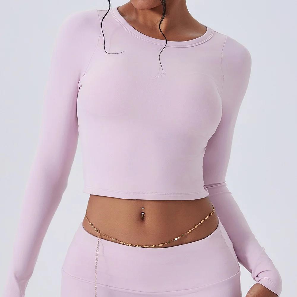 Chemise de yoga Cloud Hide SEXY dos nu gris pour femmes, manches longues, chemisier de Pilates, haut
