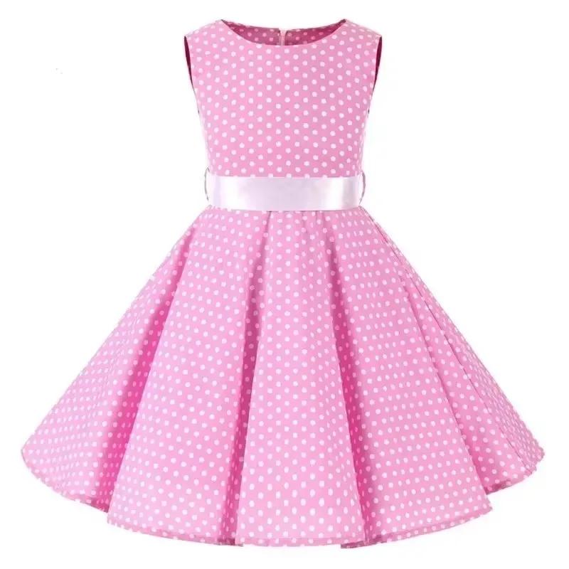 Robes en coton à pois vintage rétro pour filles, robes trapèze, jupe plissée, longueur genou, robe d
