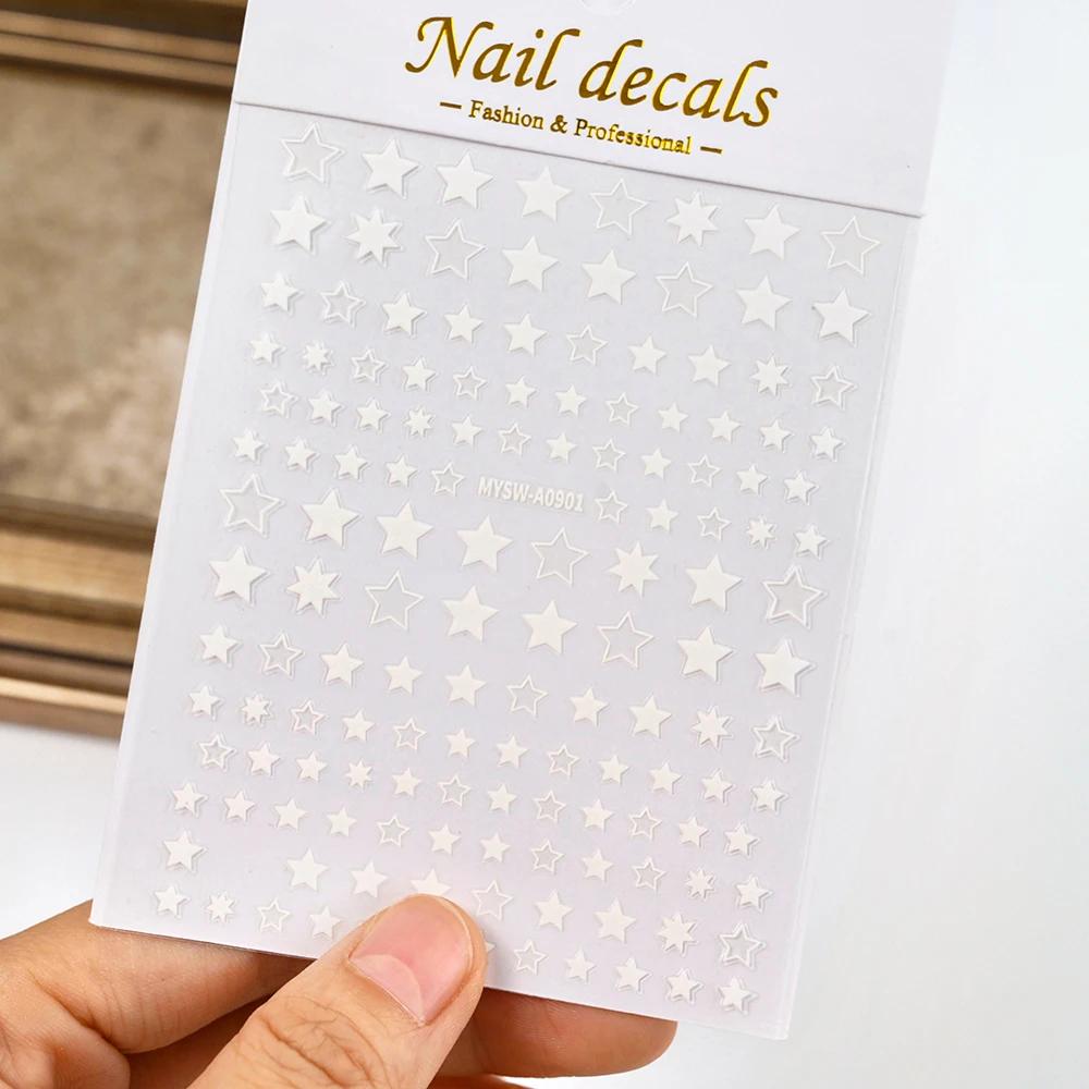 Autocollant 3D étoile noir et blanc pour Nail Art, décalcomanies auto-adhésives pentagramme Y2K, pai