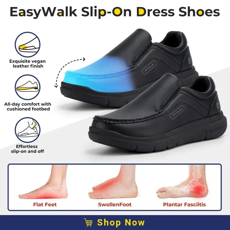 Fitville chaussures en cuir pour hommes large largeur 2E chaussures décontractées à enfiler légères